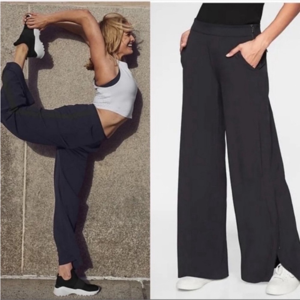 Athleta Gramercy Snap Button Wide Leg Pants Black Size 4 - Picture 3 of 9